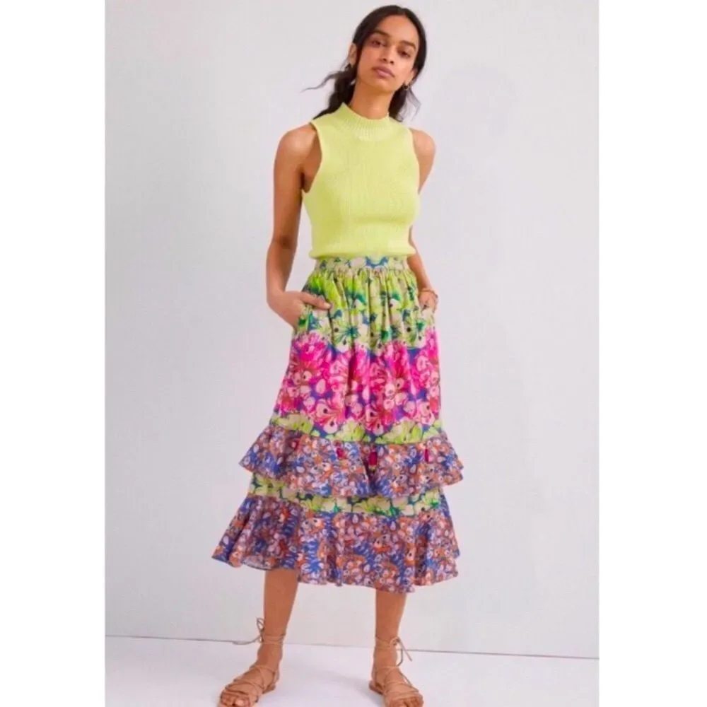 Anthropologie Roopa Pemmaraju Villa Tiered Midi Skirt. Size S